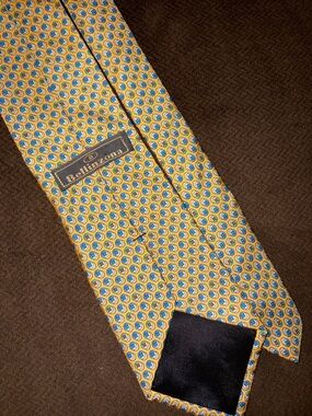 Yellow and Teal Patterned Silk Tie